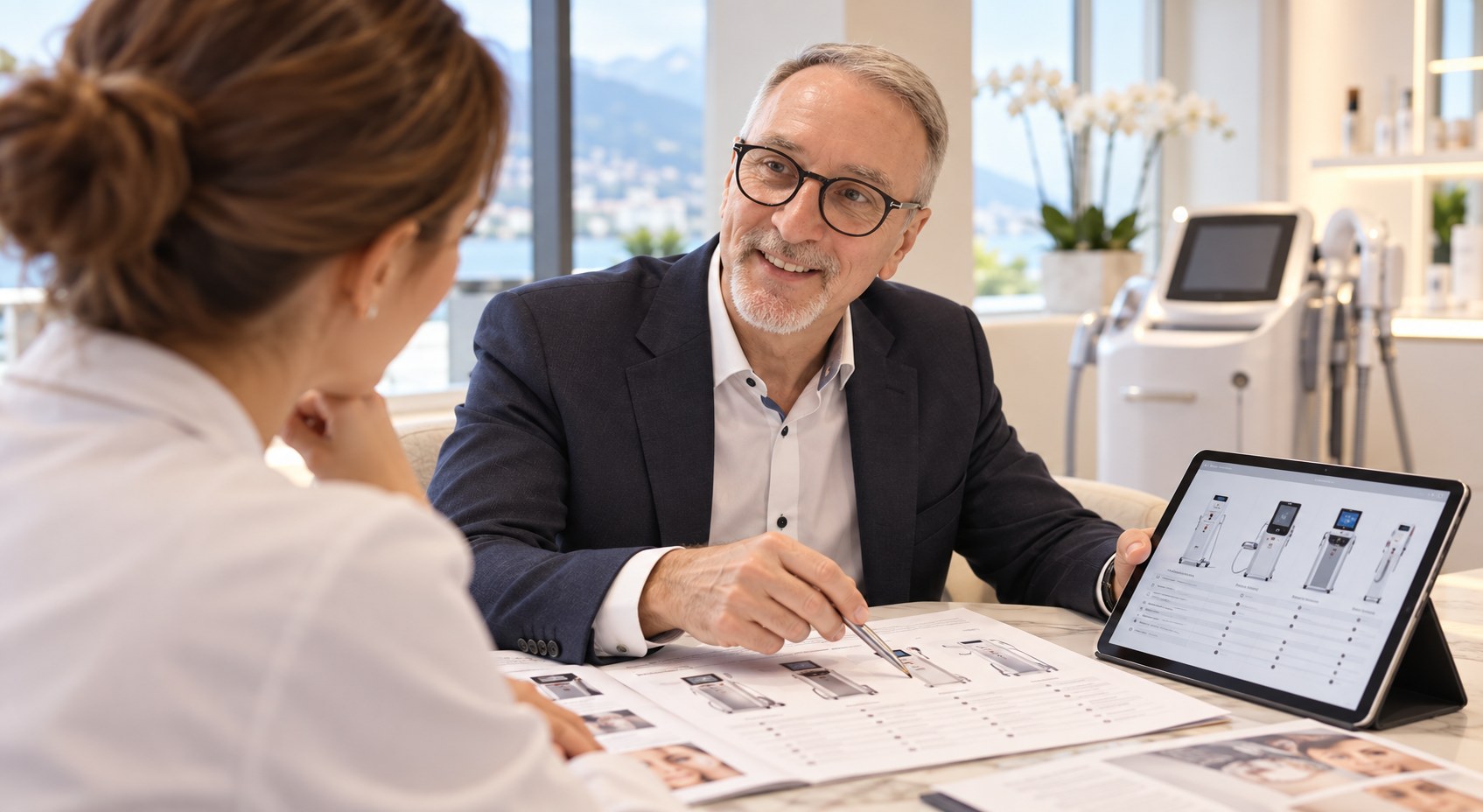 Swiss Clinitech compare des appareils esthétiques professionnels avec une esthéticienne.