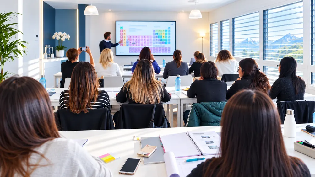 Session de formation O-LRNIS chez Swiss Clinitech avec formateur et participants en salle de cours.